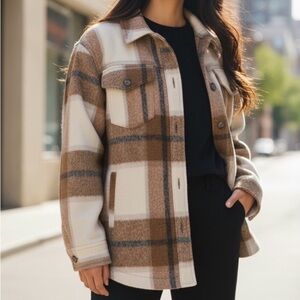 Vici Avec Les Filles Plaid Oversized Orange  Cream Black Shacket